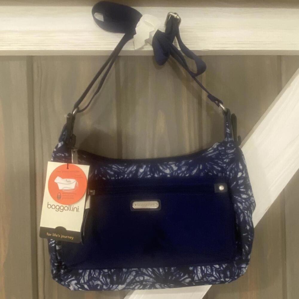 Baggallini Blue and White Floral Shoulder Travel Bag